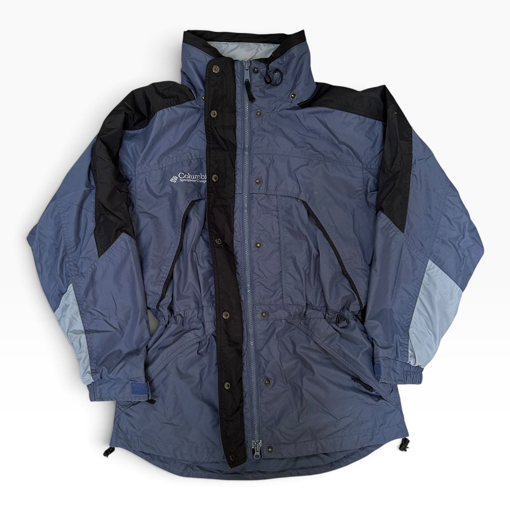 Columbia Woman's Colorblock Hooded Windbreaker Rain Jacket Blue Small